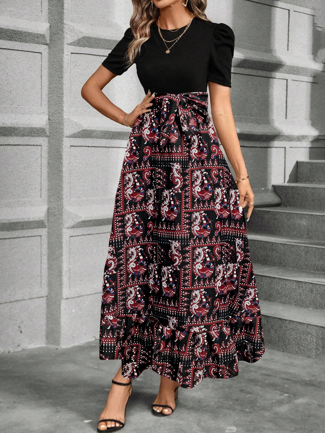 Bold Elegance in Monochrome & Motif -Half sleeve