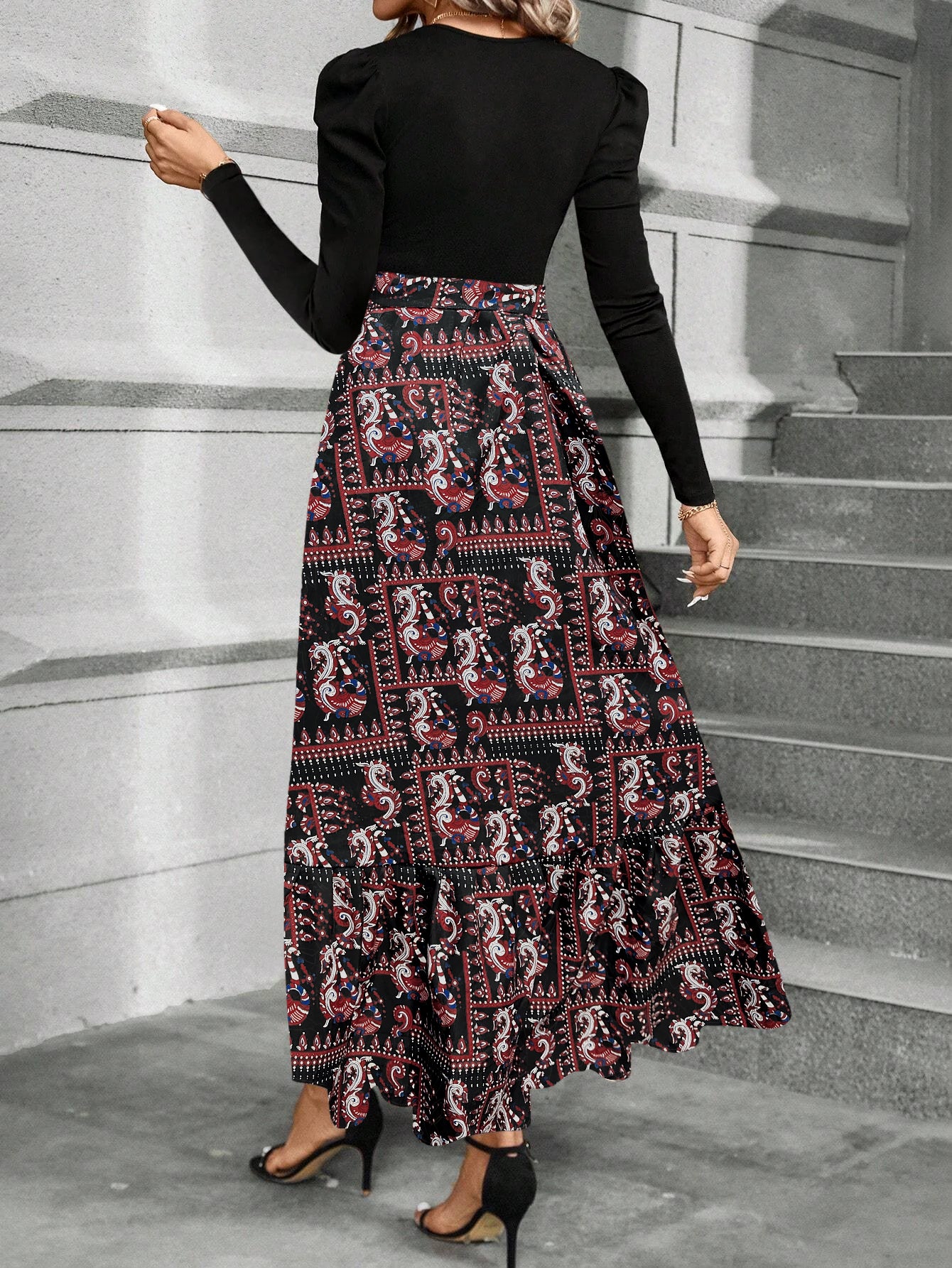 Bold Elegance in Monochrome & Motif -full sleeve