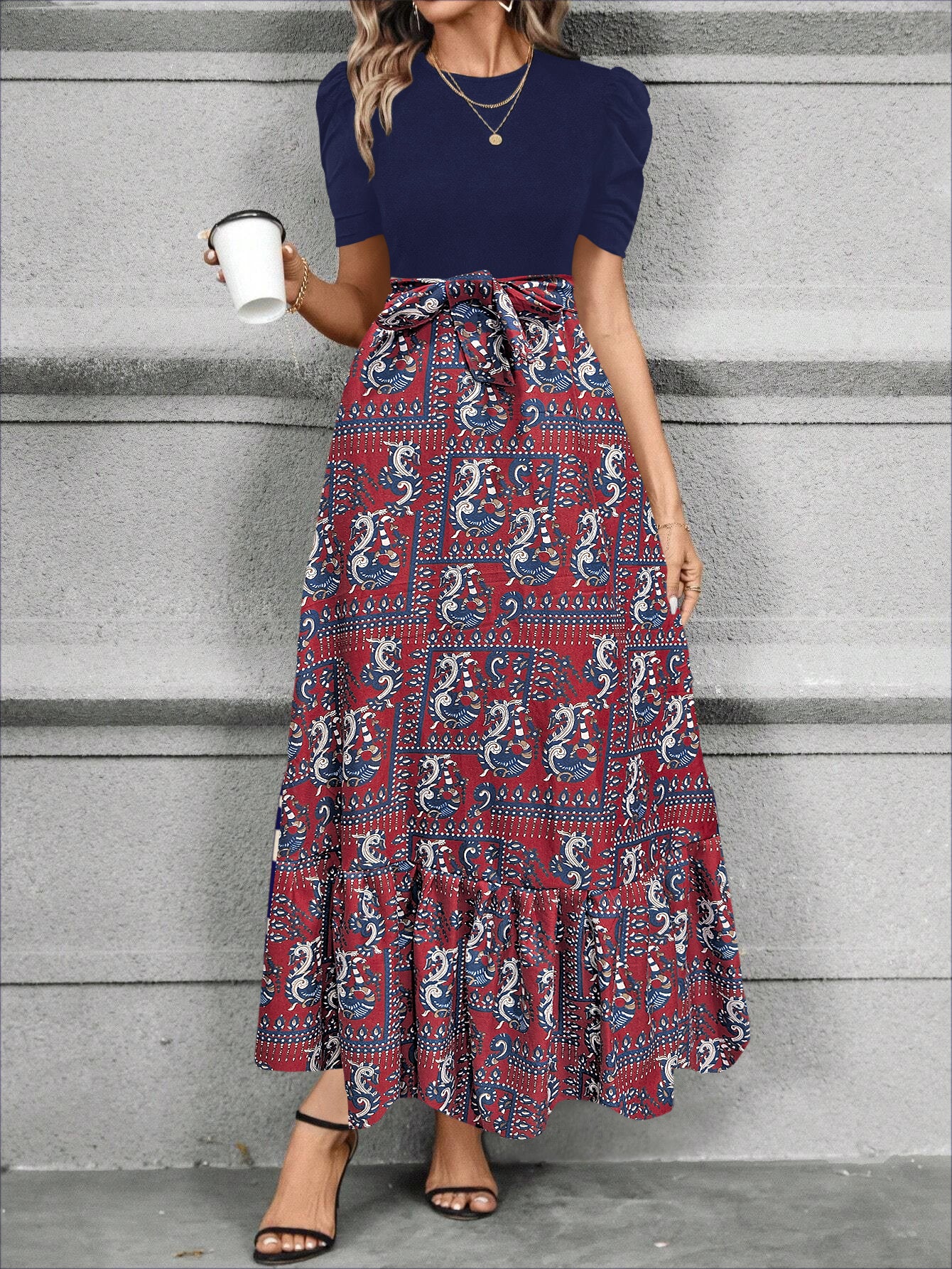 Grace in Motion: Ruffles, Rich Hues & Regal Poise - half sleeve