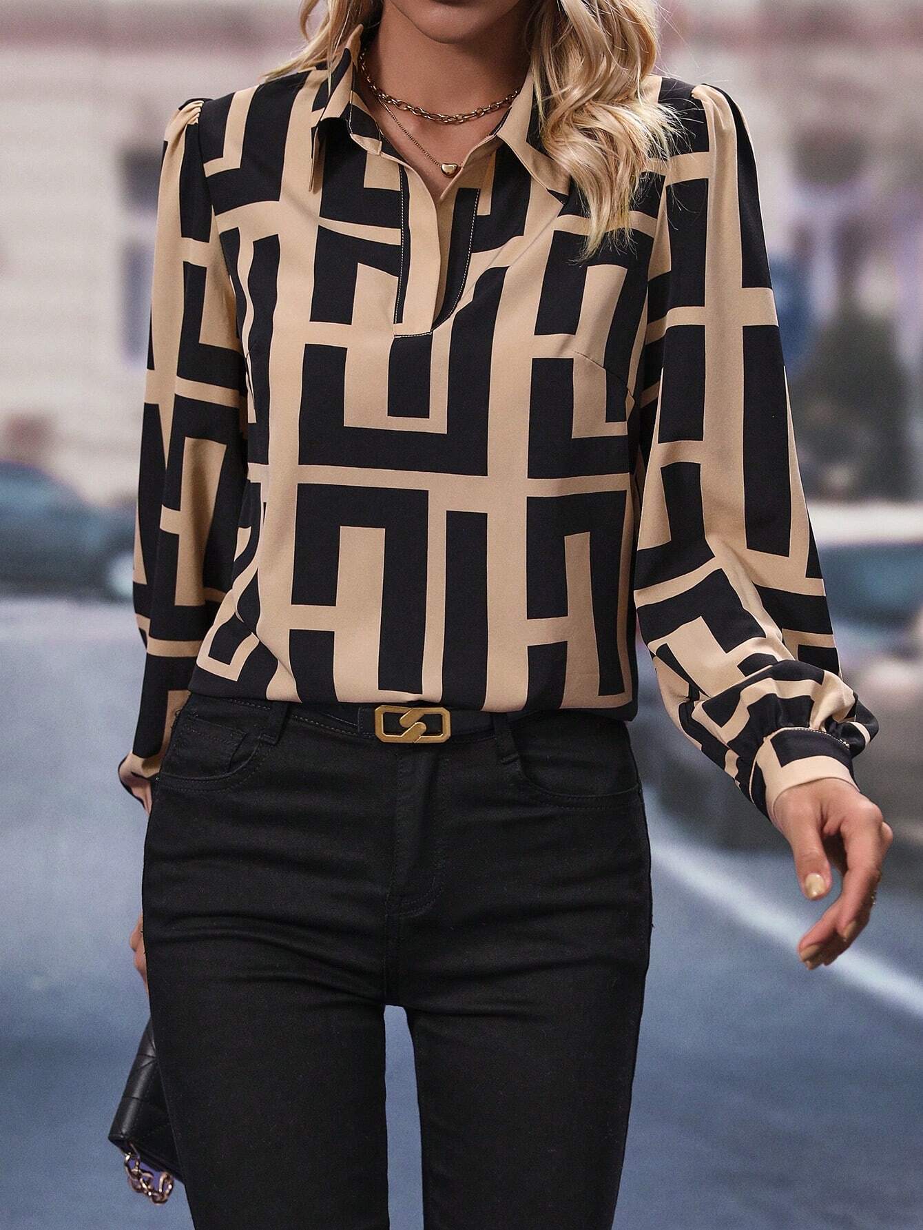 Geometric Pattern Contrast Top