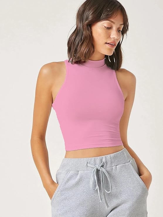 Sleek PinkMock Neck Crop Top