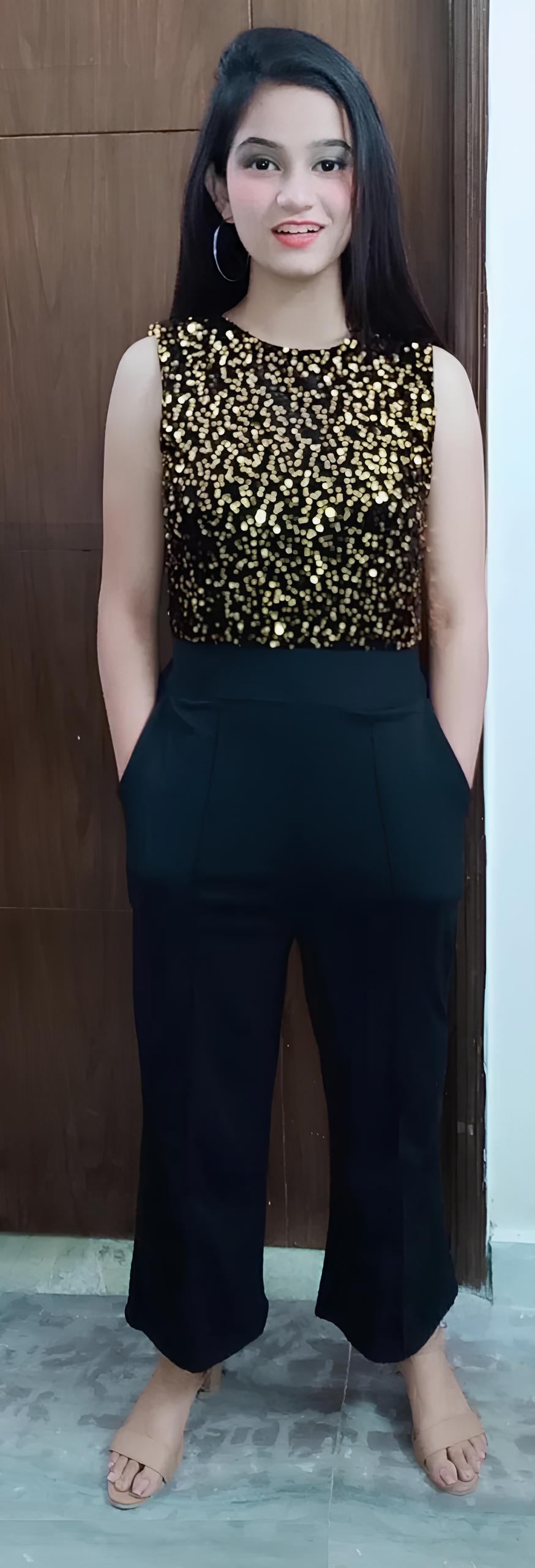 Glamour Gold Color Sequin Black Jumpsuit