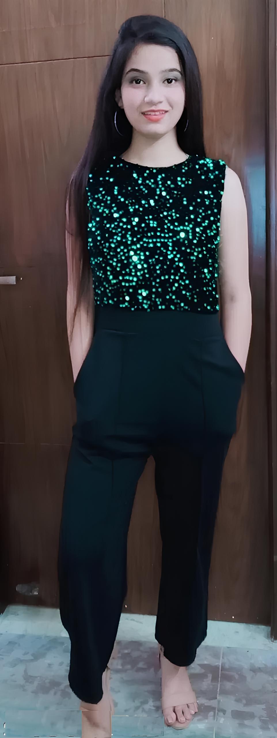 Glamour Green Color Sequin Black Jumpsuit