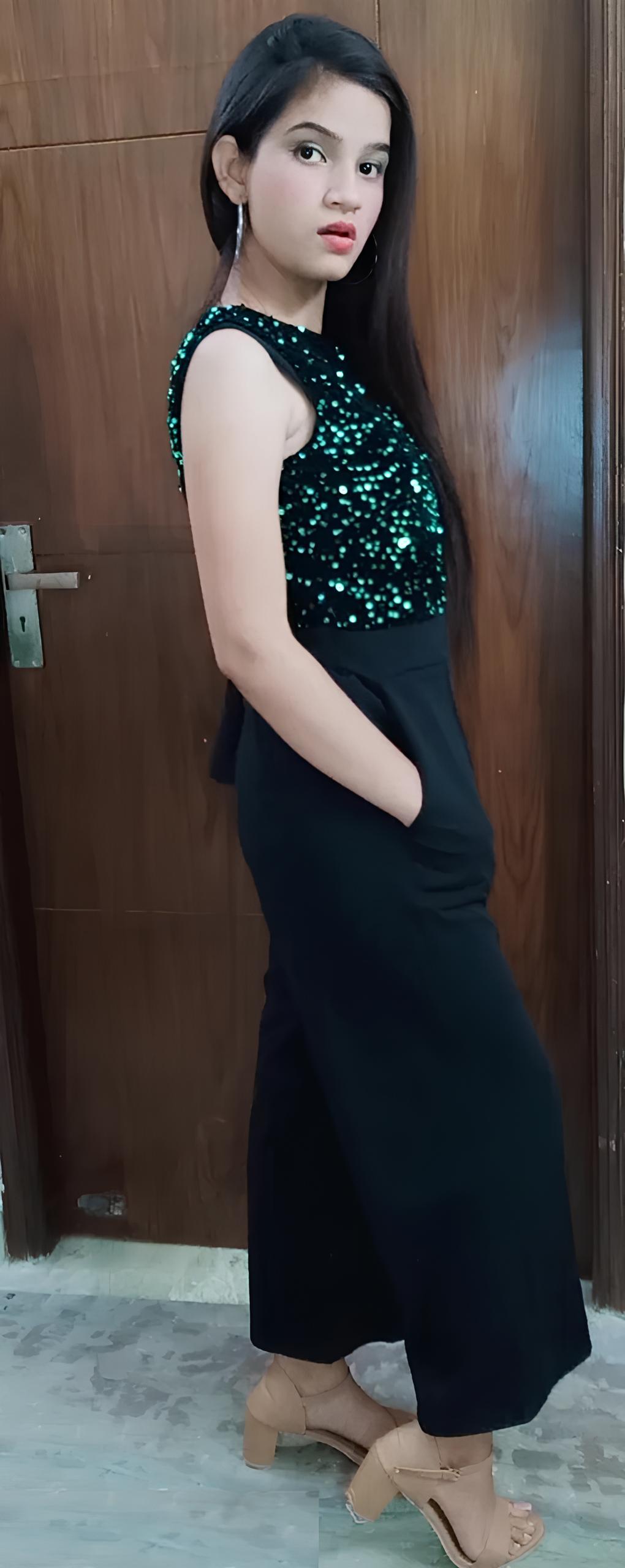 Glamour Green Color Sequin Black Jumpsuit