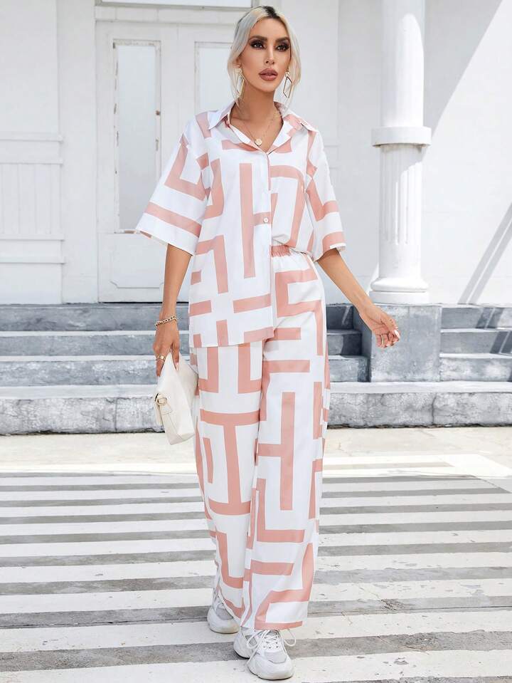 Beautiful White & Peach Color Shirt Pant Co-ords Set