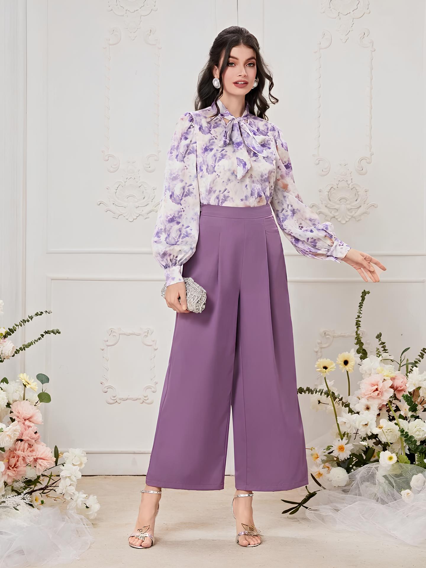 Abstract Blossom Purple Color Jumpsuit